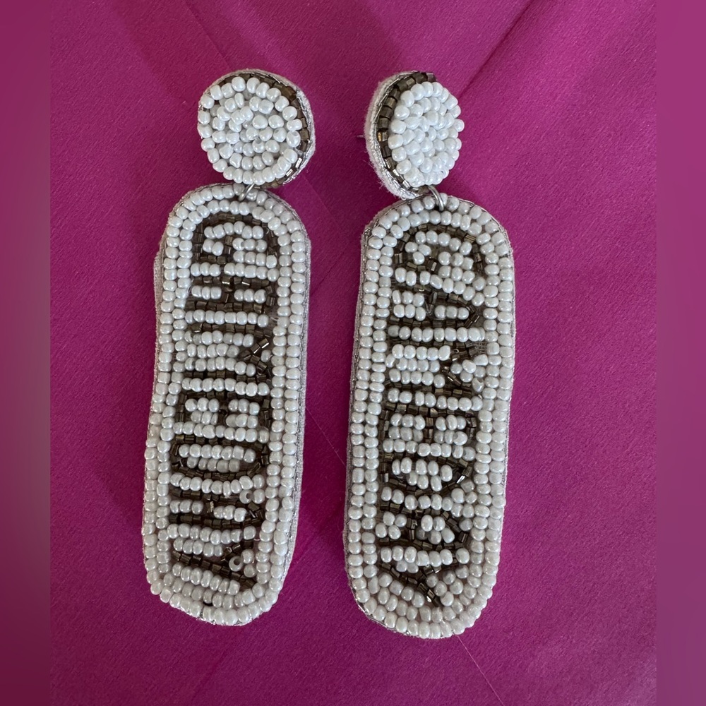 Gameday White and Black Beaded Earrings